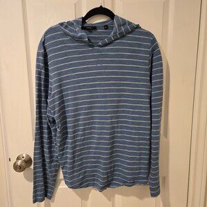 Vince Cotton Stripe Hooded Shirt Blue White M